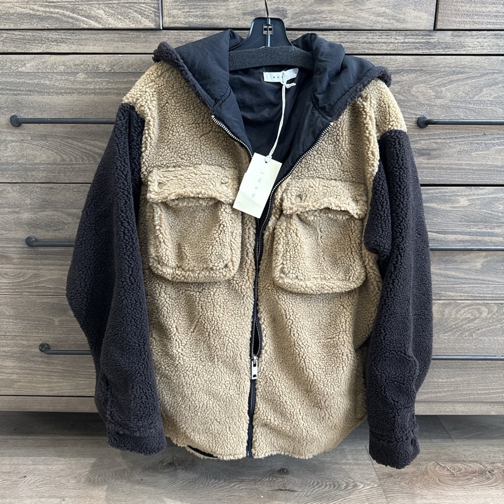 MNML Tan and Black Sherpa Jacket